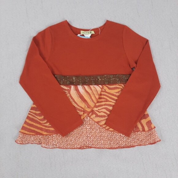 Little Mass Girls Outfit 6 Brown Ruffle Top & Blue Flare Jeans Y2K 2000s Boho - Picture 3 of 16